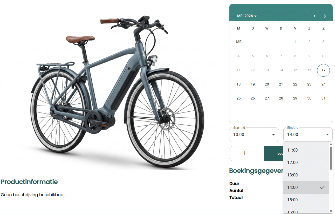 Preview of a product page with booking slots per hour