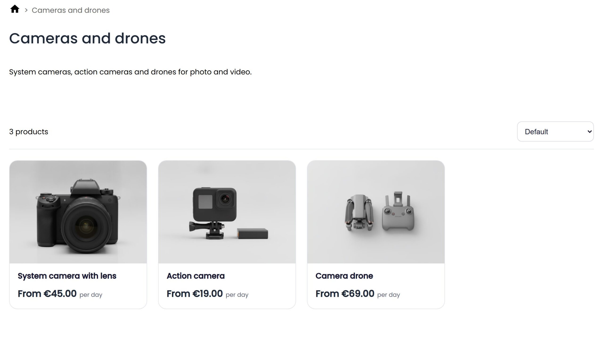 Boutique de démo BeamBox, appareils photo Catégorie Appareils photo et drones dans la boutique de démo BeamBox