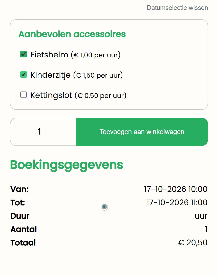 fietsverhuur acc nl stil Aanbevolen accessoires bij een e-bike: de klant vinkt een fietshelm en een kinderzitje aan en het totaal loopt op van 18 naar 20,50 euro