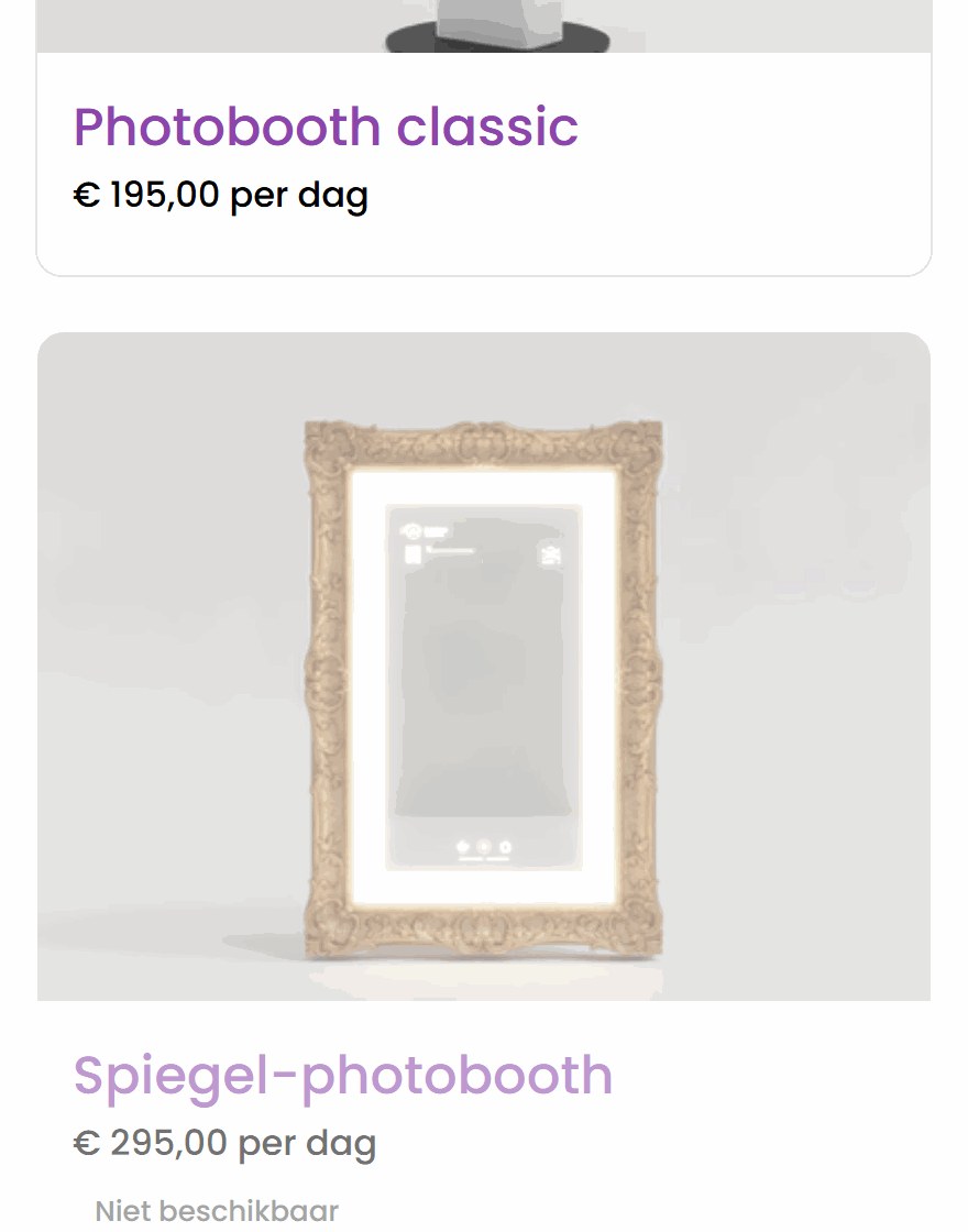 photoboothverhuur zoek nl stil De voorbeeldwinkel FeestDepot op een telefoon: de klant kiest bij Wanneer heb je het nodig zaterdag 17 oktober en ziet welke photobooths dan beschikbaar zijn, de spiegel-photobooth staat op niet beschikbaar