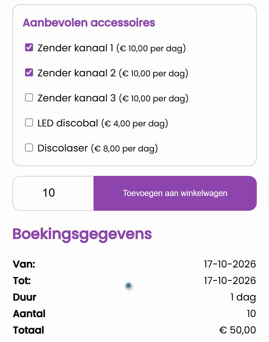 silentdisco acc nl stil Aanbevolen accessoires bij de silent disco koptelefoon: Zender kanaal 1 is al aangevinkt als verplicht accessoire, de klant vinkt Zender kanaal 2 aan en het totaal gaat van 40 naar 50 euro