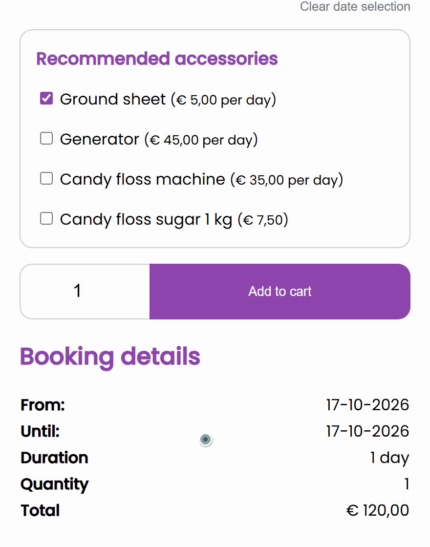 springkussenverhuur hero en stil Product page of a bouncy castle with slide in the FeestDepot example shop: the customer picks 17 October, the ground sheet is already ticked and the total becomes 120 euros